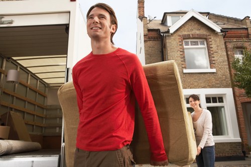 Packed office equipment prepared for relocation services